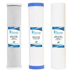 3-Stage Heavy Metal Whole House Water Filter Replacement Cartridge Set of Sediment, Carbon, GAC and KDF, 4.5 x 20 in.