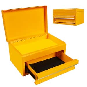 10 in. Mini Portable Steel Tool Box with Drawer for Home, Garage or Workbench, Yellow