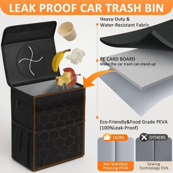 2.2/3.0 Gal. Black Car Trash Can with Lid, Leak Proof, Waterproof