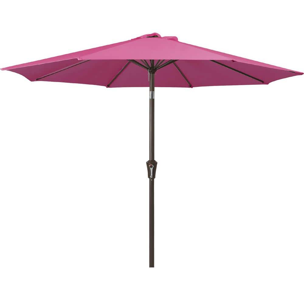 Air Vented 9 ft. Alloy Steel Market Solar Tilt Half Patio Umbrella in Rose 