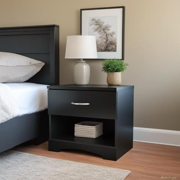 South Shore Step One 1-Drawer Nightstand in Pure Black