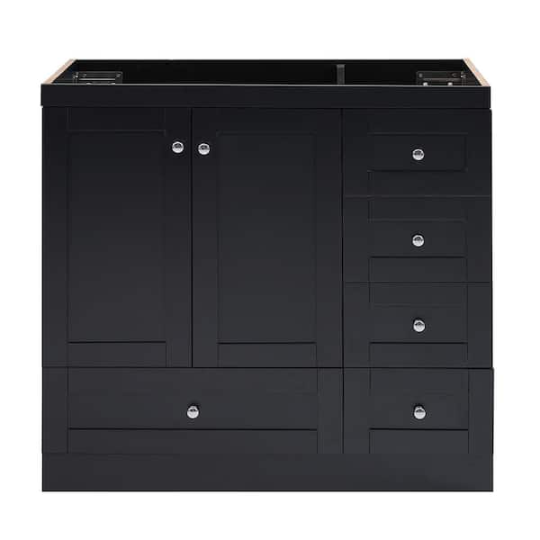 35 in. W x 17 in. D x 33 in. H Black Bath Vanity Cabinet without Top with 4 Drawers and 2 Cabinet Doors, Cabinet Only