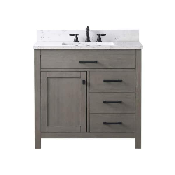Jasper 36 in. W x 22 in. D Bath Vanity in Textured Gray with Engineered Stone Top in Carrara White with White Sink