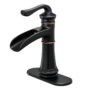 Single-Handle Low-Arc Single Hole Waterfall Bathroom Faucet with Supply Line in Oil Rubbed Bronze