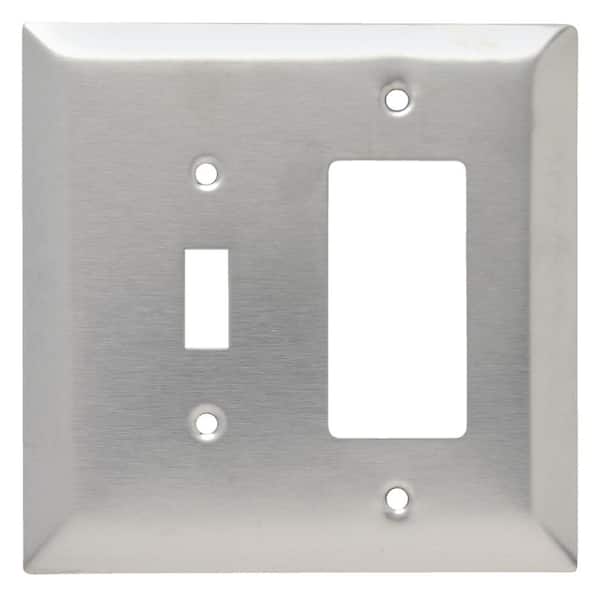 Legrand Pass & Seymour 302/304 S/S 2 Gang 1 Toggle 1 Decorator/Rocker Oversized Wall Plate, Stainless Steel (1-Pack)