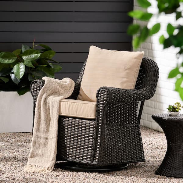 Unbranded Wicker Outdoor Rocking Chair with Water Resistant Fabric Beige Cushions for Balcony, Terrace, Backyard (1-Piece)