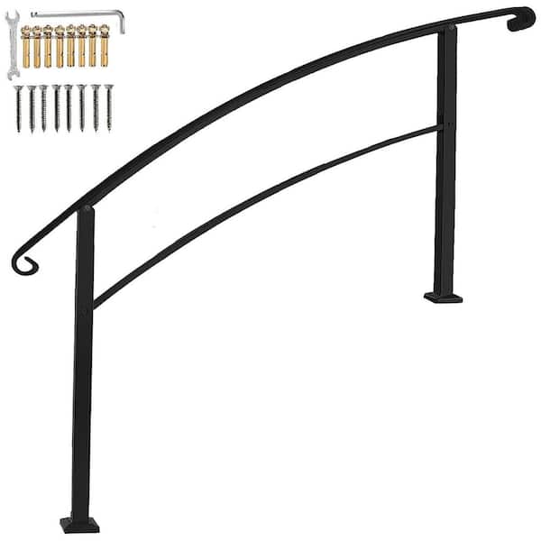 Transitional 5-Step Handrail Black Wrought Iron with Installation Kit for Indoor/Outdoor Steps 48 in. Length