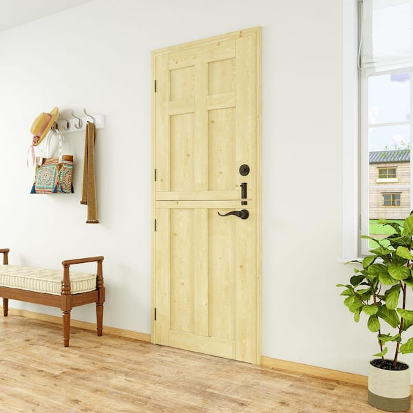 32 in. x 80 in. Solid Universal 6-Panel Unfinished Dutch Wood Prehung Front Door Plus Quick Assemble Jamb Plus Lock