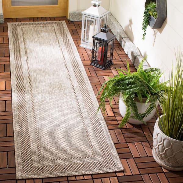 Courtyard Beige/Brown 2 ft. x 8 ft. Striped Indoor/Outdoor Patio  Runner Rug