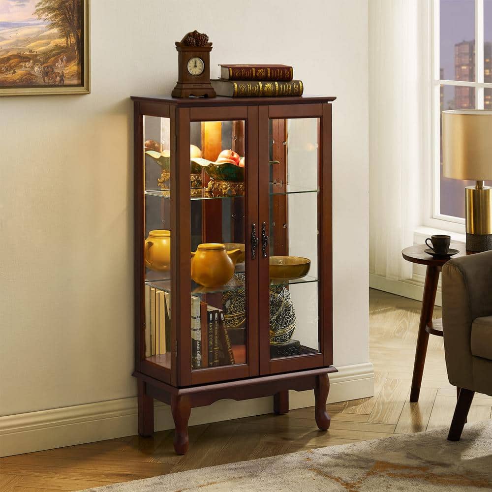 Walnut 3 Tier Curio Display Cabinet