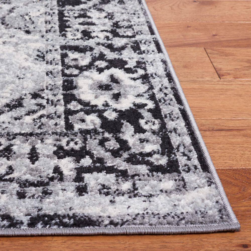 Madison Black and Gray Floral Bordered 9' x 12' Area Rug