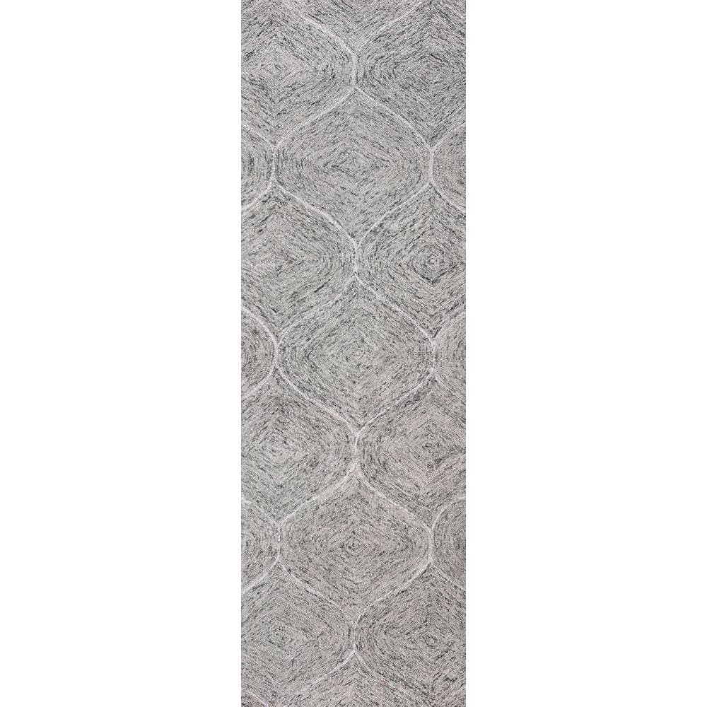 London Gray/Ivory 3 ft. x 8 ft. Trellis Wool Runner Rug