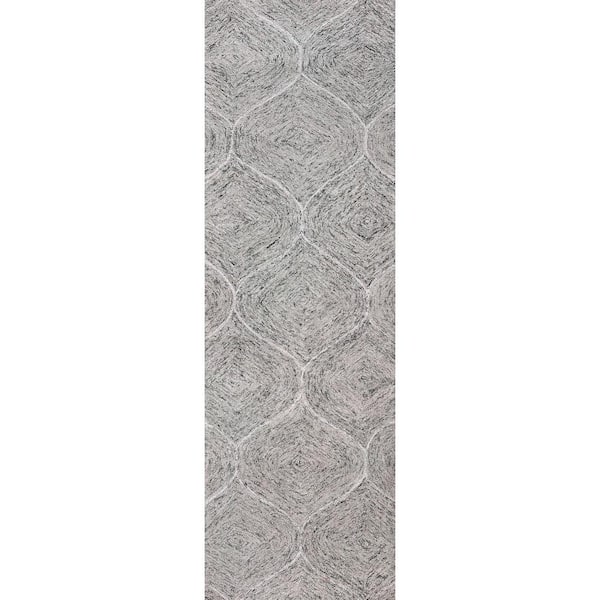 London Gray/Ivory 3 ft. x 8 ft. Trellis Wool Runner Rug