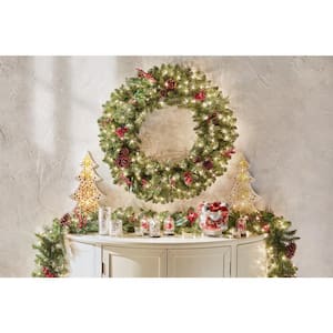 60 in. Winslow Fir Battery-Operated Pre-Lit LED Artificial Christmas Wreath with 560 Tips and 240 Warm White Lights