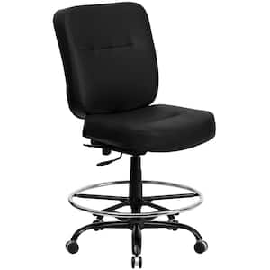 Faux Leather Adjustable Height Ergonomic Drafting Chair in Black