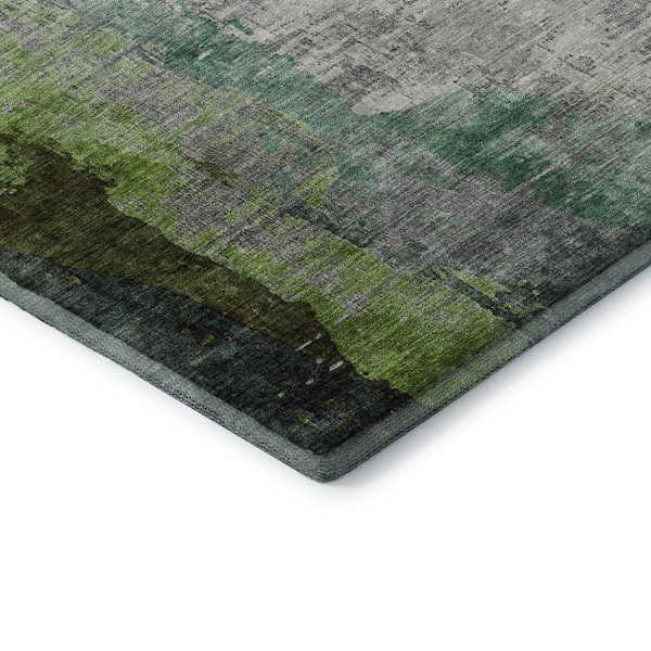 Mayfield Premium Machine Washable Abstract AMF2041 Green 2 ft. x 3 ft. Accent Rug