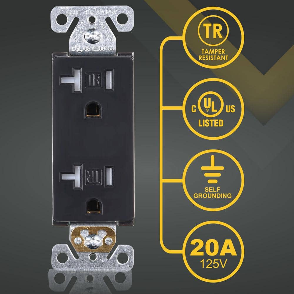 Black Tamper-Resistant Duplex Outlet with Wall Plate