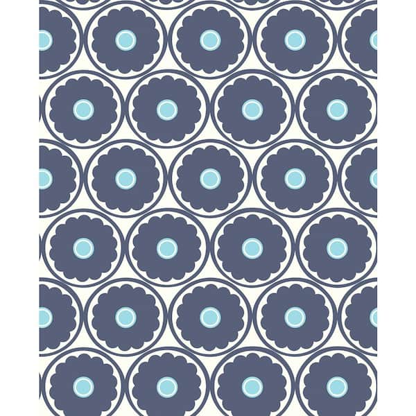 A-Street Prints Buttercup Blue Flower Navy/White Wallpaper Sample