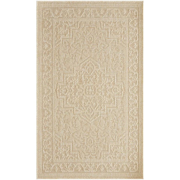 Tulum Cream 2 ft. x 3 ft. Center medallion Contemporary Area Rug