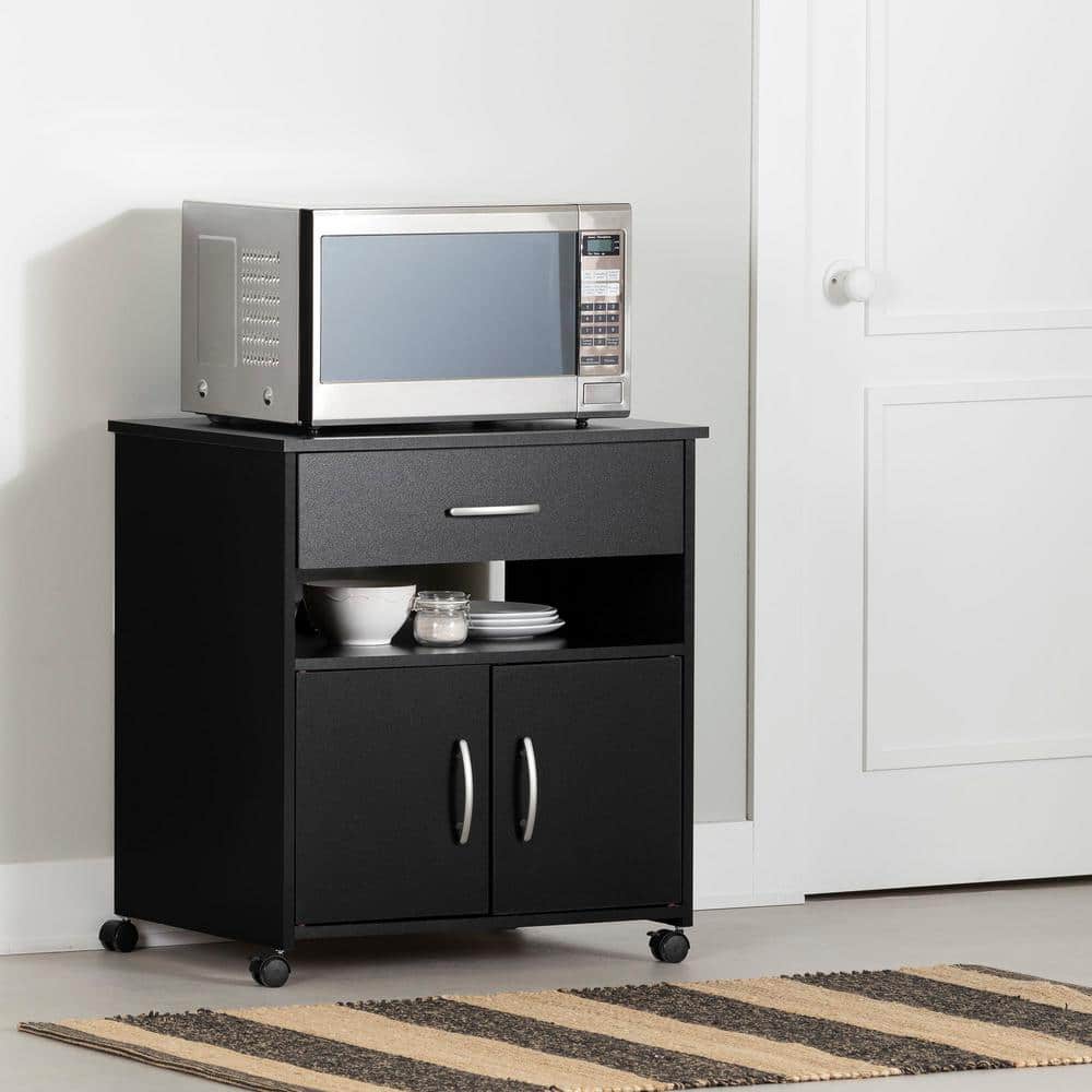Black Laminated Particleboard Utility Cart with Storage and Wheels