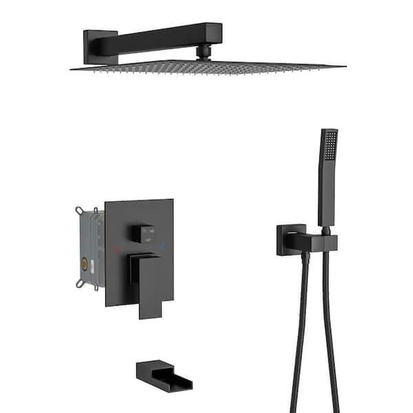 Unbranded 12 in. Single Handle 1-Spray Tub and Shower Faucet 1.8 GPM with Shower Head in. Matte Black(Valve Included)