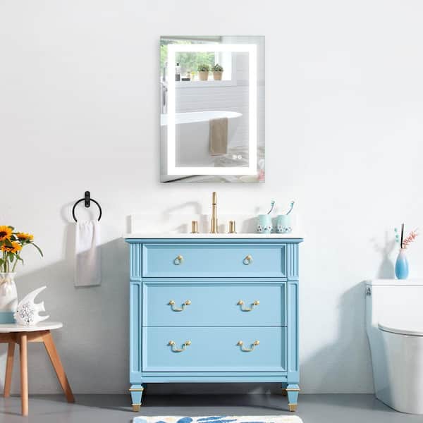 ANGELES HOME Modern 20 in. x 28 in. Rectangular Frameless Wall Fogless LED Bathroom Vanity Mirror with Lights in Silver