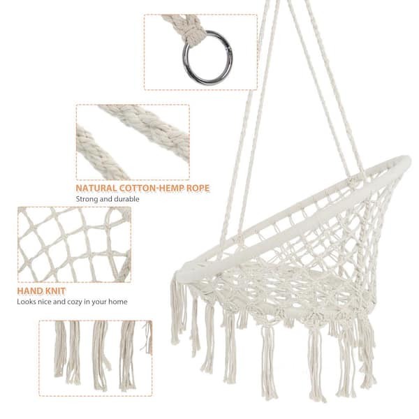 330lbs Hanging Swing Hammock Chair Cotton Rope Round Macrame Indoor Outdoor 