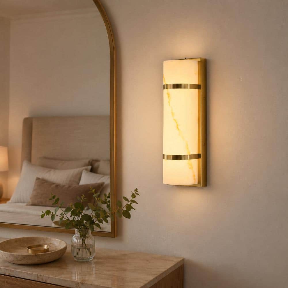 16 in. Gold Wall Mount Sconce with Faux Onyx Shade,LED Vanity Light for Bathroom Vanity Mirror Bedroom Hallway price history on PriceWatchPro