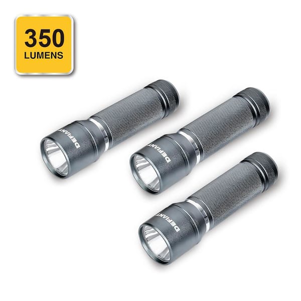Defiant 3-Pack 350 Lumen Aluminum Flashlights-3 x 3 AAA Battery