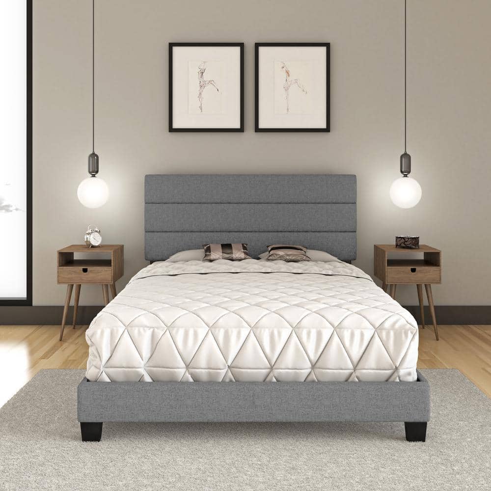 Ravenna Medium Gray Upholstered Queen Linen Bed Frame