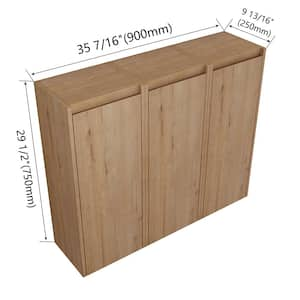 Modern 35.46 in. W x 9.8 in. D x 29.5 in. H Bathroom Storage Wall Cabinet in Imitative Oak