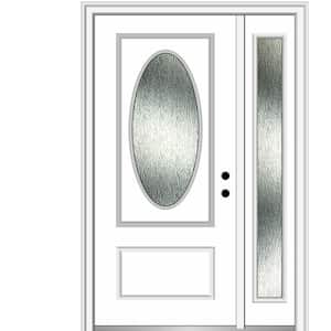 50 in. x 80 in. Left-Hand Inswing Rain Glass Primed Fiberglass Prehung Front Door on 6-9/16 in. Frame