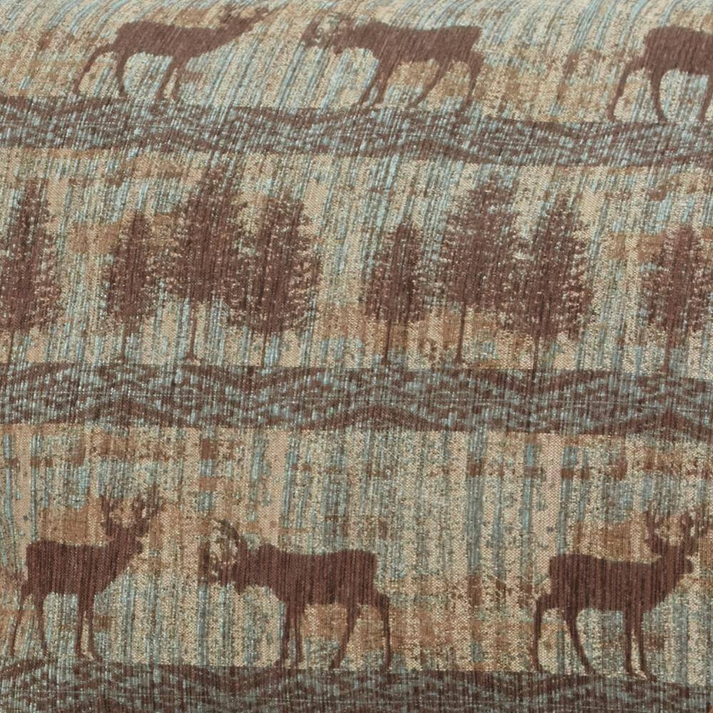 Teal and Brown Tapestry Lodge Ottoman with Wood Legs