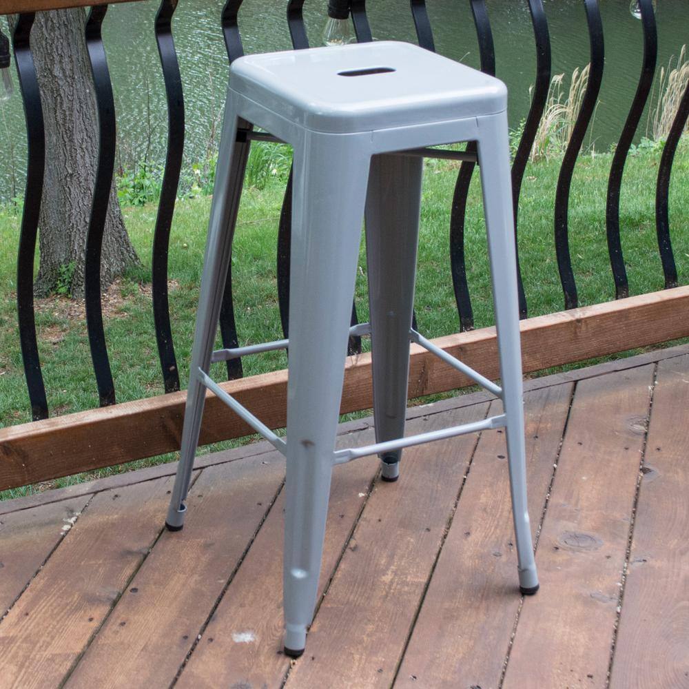 Matte Gray 30" Indoor/Outdoor Metal Bar Stool Set - 2 Piece