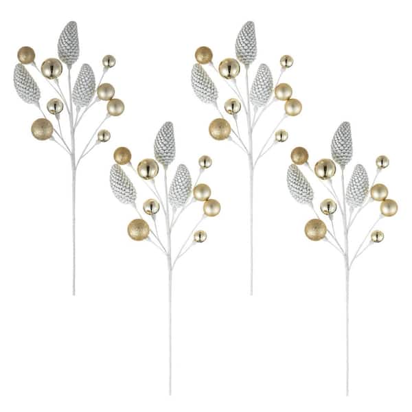 24 in. H Christmas Elegant Silver and Gold Pinecone Picks (Set of 4)