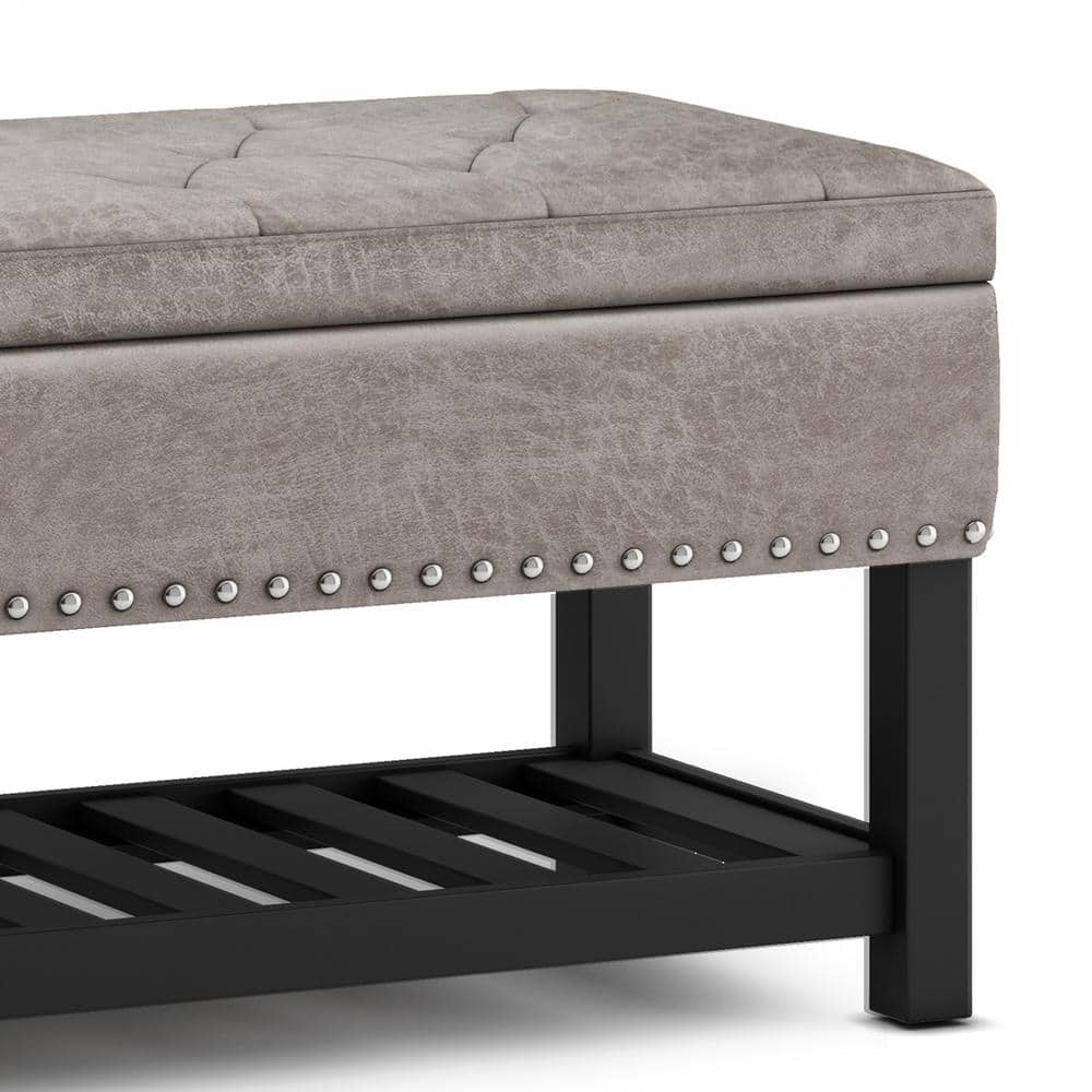 Lomond Distressed Gray Taupe Tufted Storage Ottoman Bench