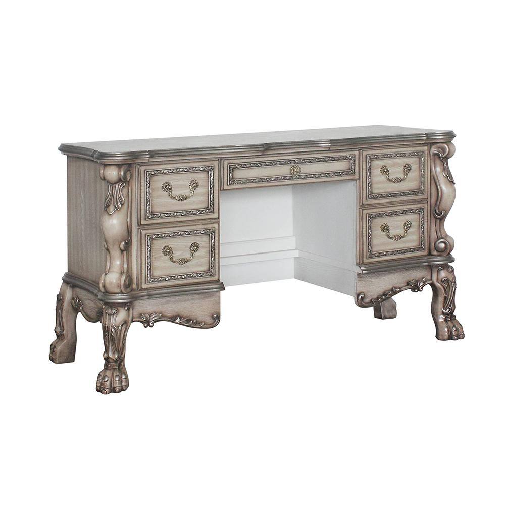 63" Vintage Bone White Ornate Vanity Desk with Claw Legs