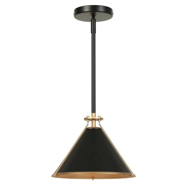 Zevni Mid-Century Modern 1-light Matte Black and Dark Gold