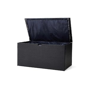140 Gal. Black Wicker Outdoor Storage Deck Box