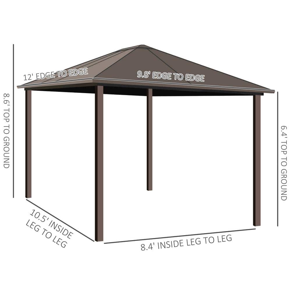 Outsunny 12' x 10' Brown Aluminum Hardtop Gazebo with Curtains