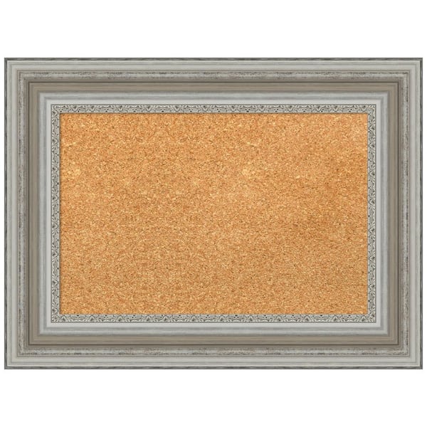 Amanti Art Parlor Silver 23.50 in. x 17.50 in. Framed Corkboard Memo Board