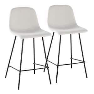 Rocca 36.5 in. Beige Fabric and Black Metal High Back Counter Height Bar Stool (Set of 2)