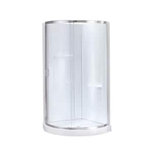 Breeze 32in. L x 32 in. W x 73.25 in. H Round Corner Drain and Shower Enclosure with Clear Framed Sliding Door in Chrome