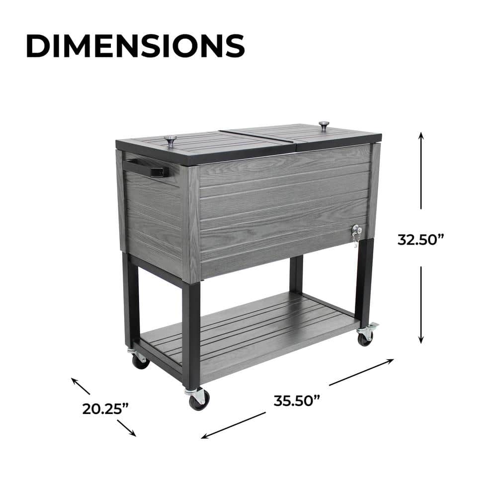 Permasteel 80-Quart Gray Woodgrain Rolling Patio Cooler with Wheels