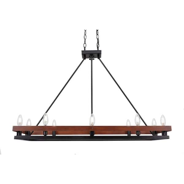 Unbranded Paris 10-Light, Wood-look Metal and Black, Billiard Light, Any room with no Shades, no bulbs included