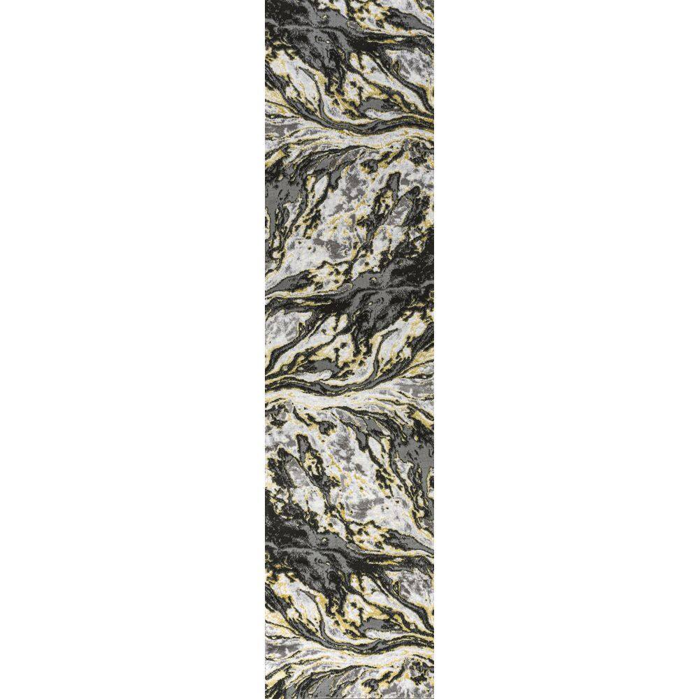Reversible Black and Yellow Abstract Synthetic Area Rug