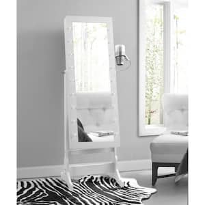 Amelie Marquee LED Light Cheval Floor Mirror White Jewelry Armoire Organizer