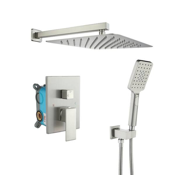 GIVING TREE Single-Handle 3-Spray Wall Mount 10 in. Square Shower Faucet with Hand Shower in Brushed Nickel (Valve Included)
