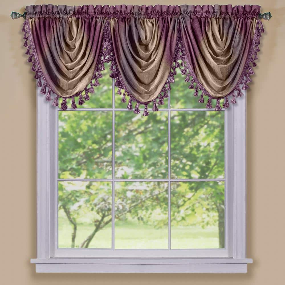 Aubergine Ombre Tasseled Waterfall Valance, 46" x 42" Polyester