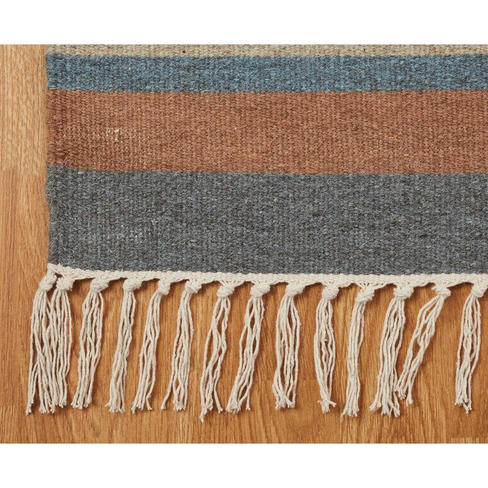 Earth Tone Striped Wool 5' x 7' Hand-Woven Area Rug